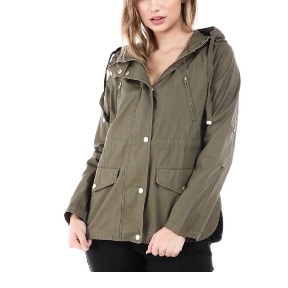 Love Tree Olive Hooded Utility Jacket